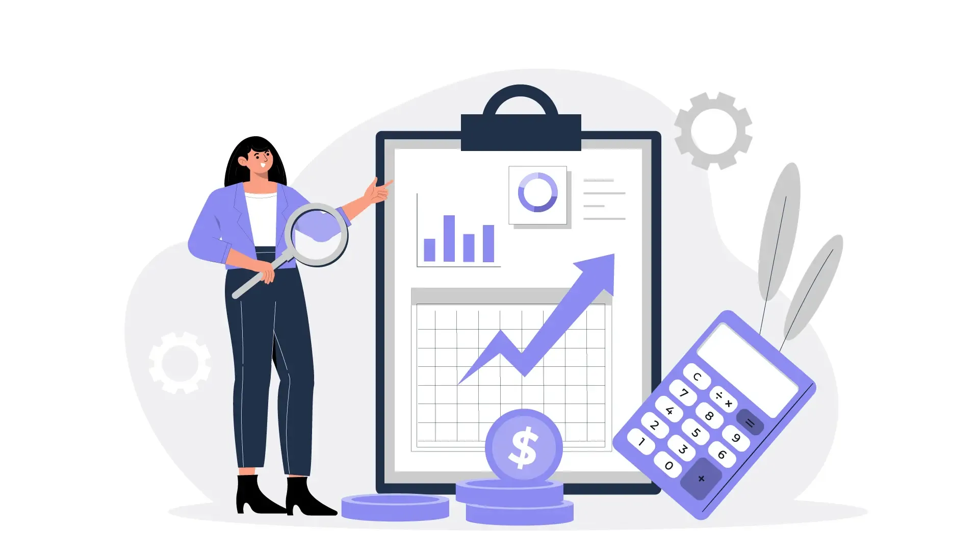 Vector Illustration of Woman Inspecting Financial Growth image